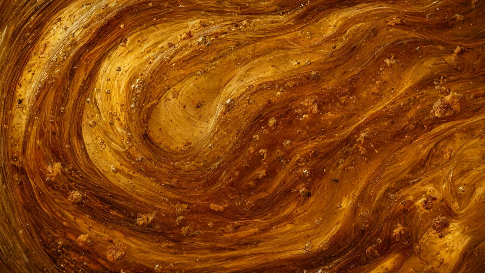 Amber perfume concentrate swirling as it rests